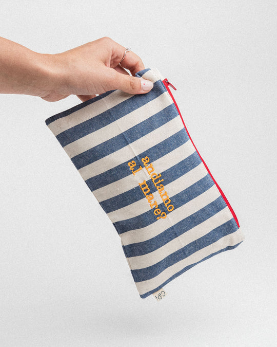 righe grandi blu - ricamo giallo