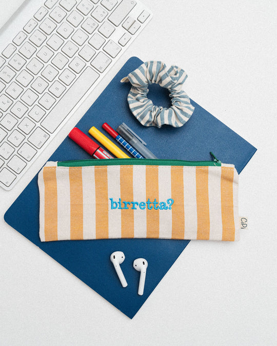 righe grandi gialle - ricamo azzurro