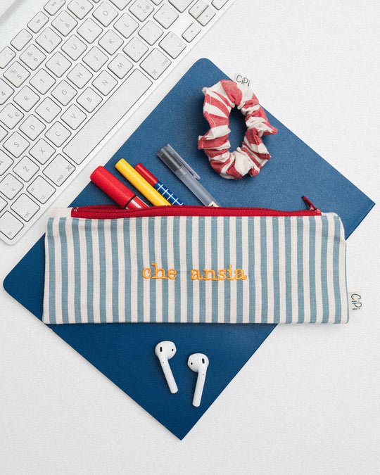 righe piccole jeans - ricamo giallo