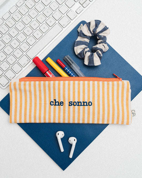 righe piccole giallo - ricamo blu