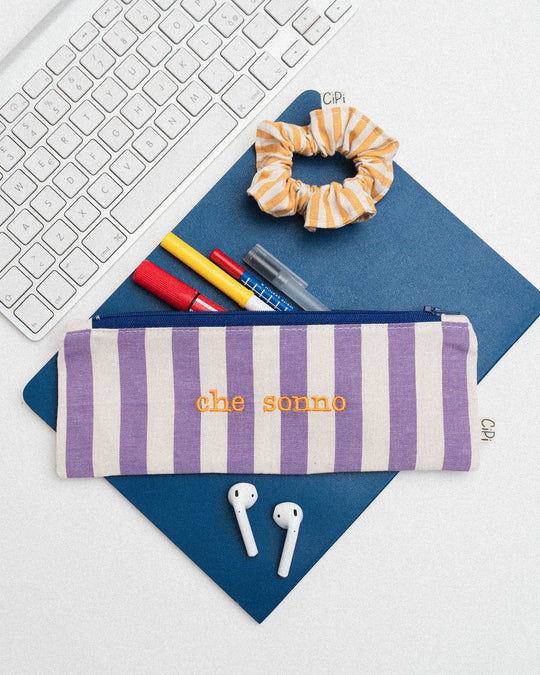 righe grandi lilla - ricamo giallo