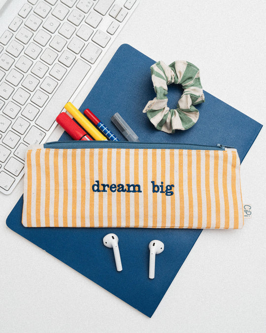 righe piccole gialle - ricamo blu