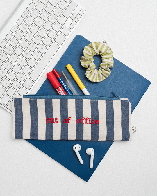 righe grandi blu - ricamo rosso