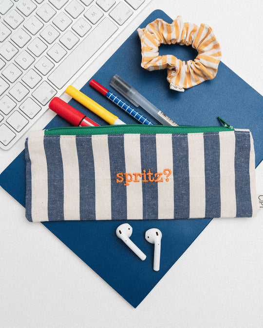 righe blu grandi - ricamo arancione