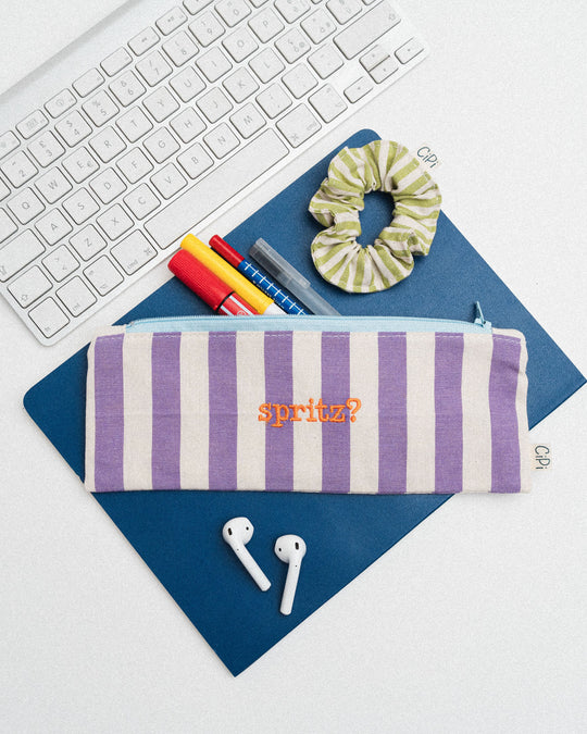 righe grandi lilla - ricamo arancione