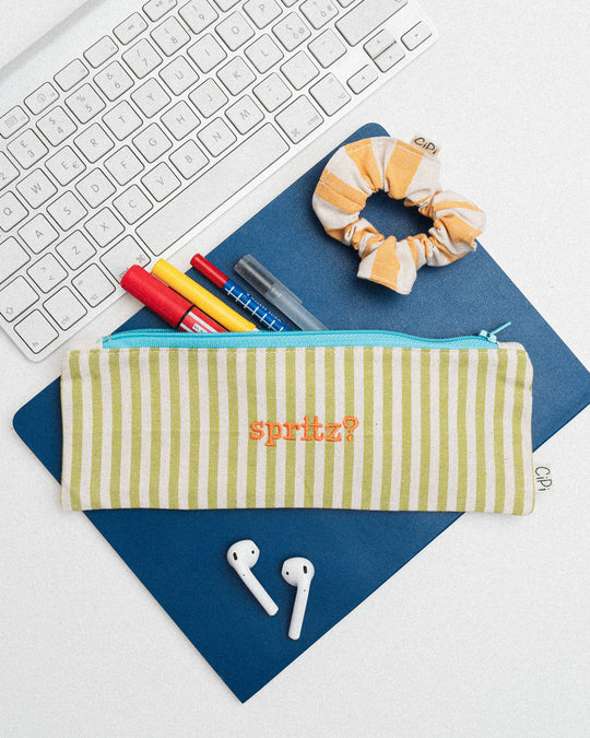 righe piccole verde chiaro - ricamo arancione