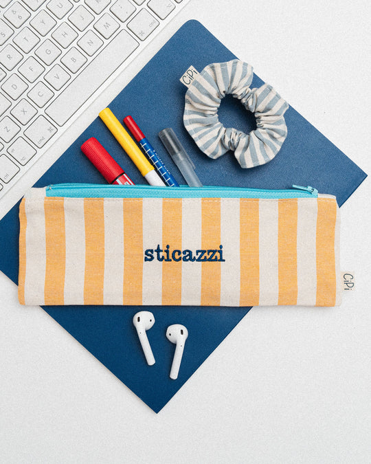 righe grandi gialle - ricamo blu