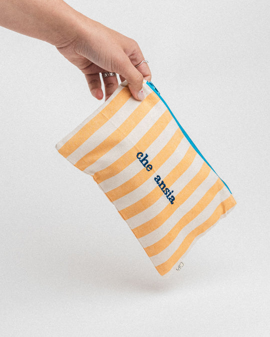 righe grandi giallo - ricamo blu