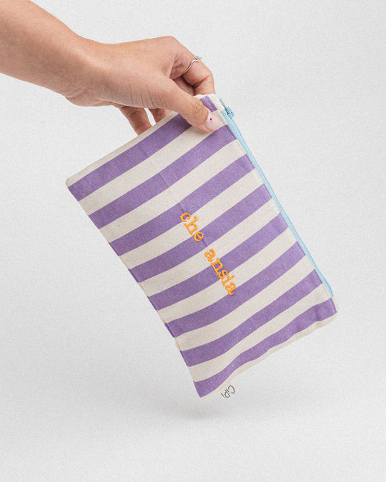 righe grandi lilla - ricamo giallo