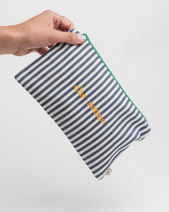 righe piccole blu - ricamo giallo