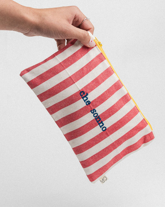 righe grandi rosse - ricamo blu