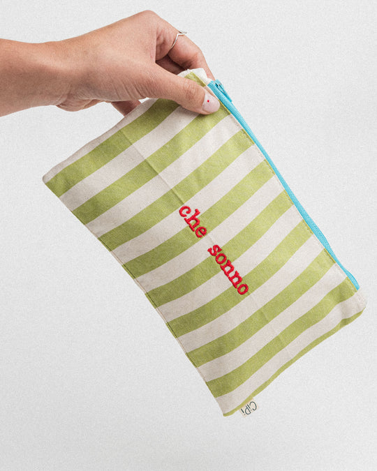 righe grandi verde chiaro - ricamo rosso