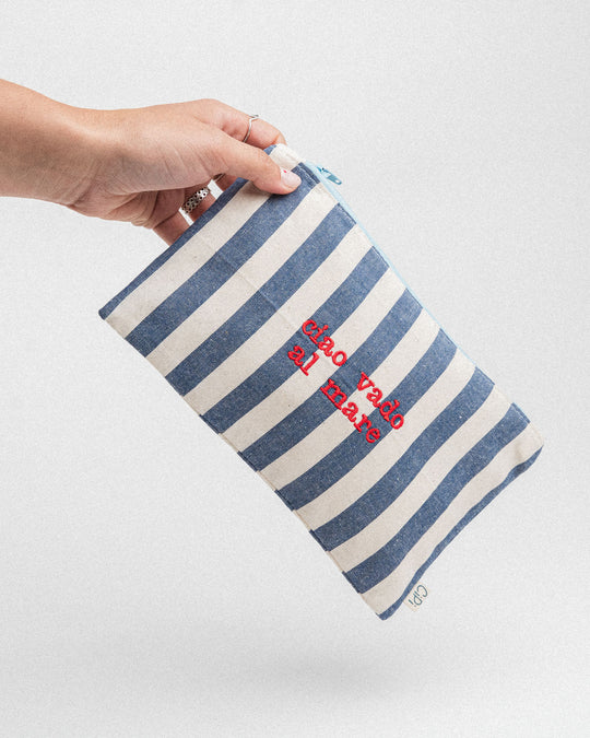 righe grandi blu - ricamo rosso