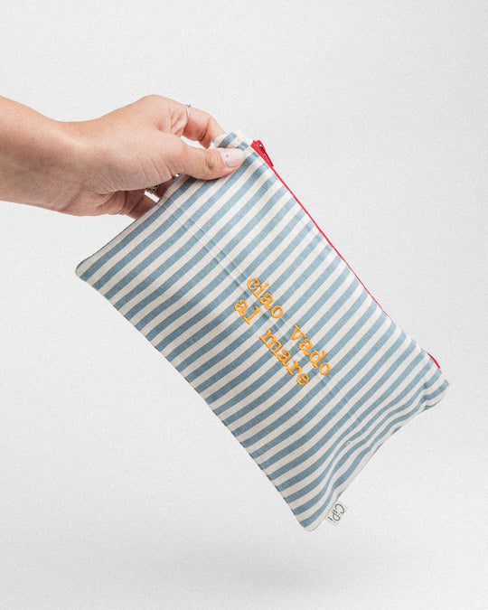 righe piccole jeans - ricamo giallo