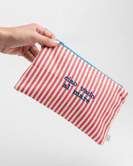 righe piccole rosse - ricamo blu