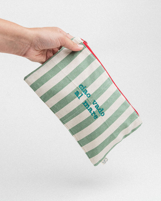 righe grandi verde salvia - ricamo smeraldo