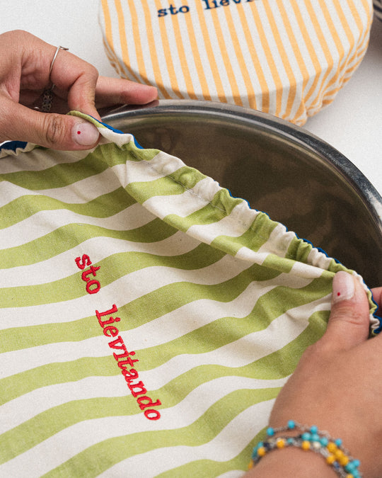 righe grandi verde chiaro - ricamo rosso