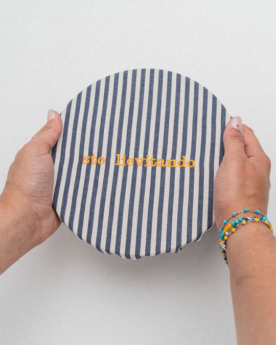 righe piccole blu - ricamo giallo