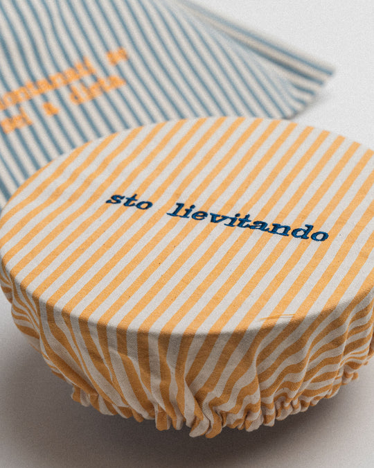 righe piccole gialle - ricamo blu