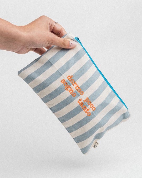 righe grandi azzurre - ricamo arancione