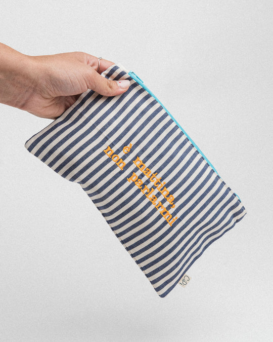 righe piccole blu - ricamo giallo