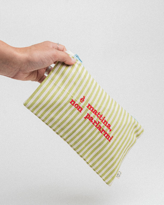 righe piccole verde chiaro - ricamo rosso