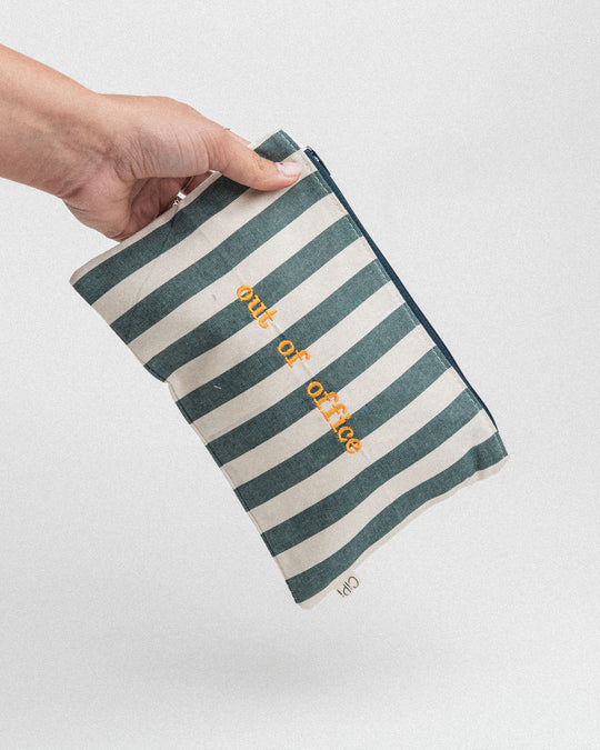 righe grandi verde scuro - ricamo giallo