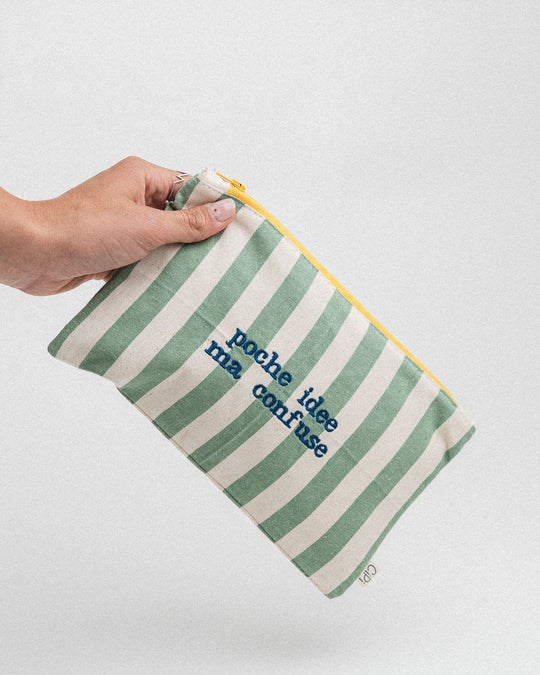 righe grandi verde salvia - ricamo blu