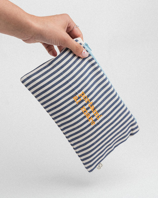 righe piccole blu - ricamo giallo