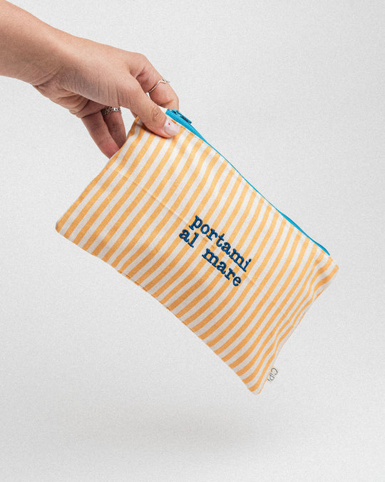 righe piccole gialle - ricamo blu