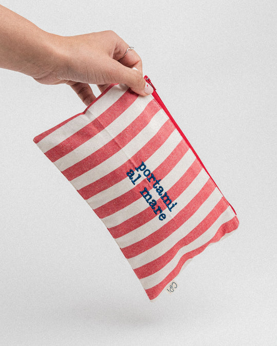 righe grandi rosse - ricamo blu