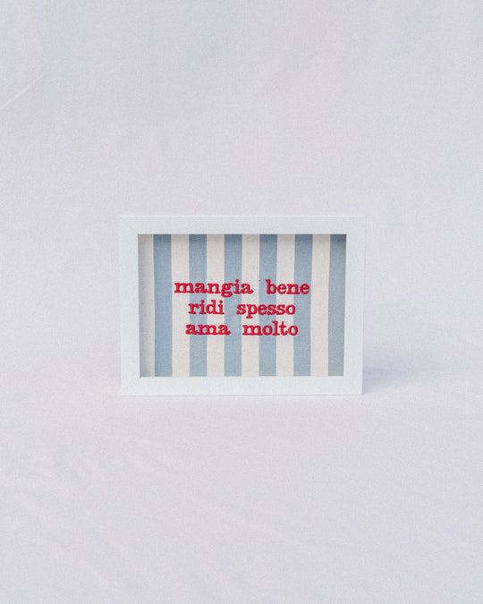 righe grandi azzurre - ricamo rosso