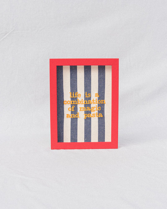 righe grandi blu - ricamo giallo