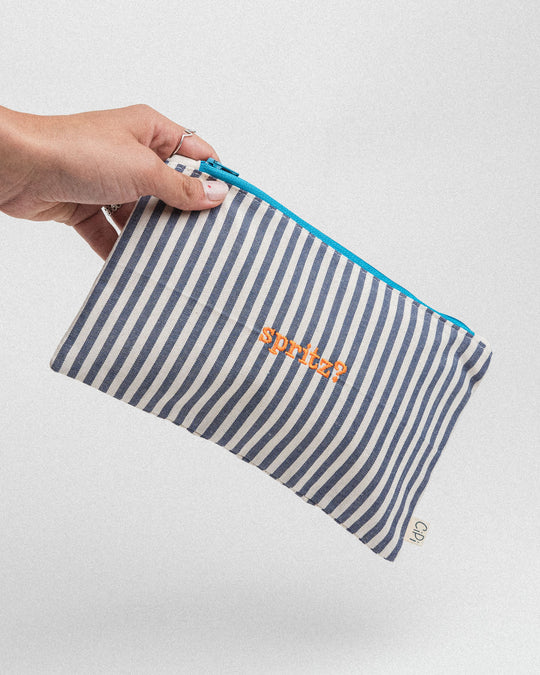 righe piccole blu - ricamo arancione