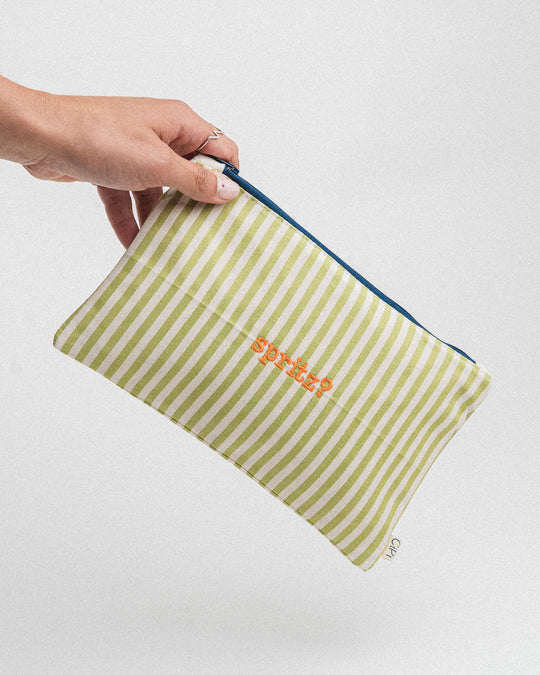 righe piccole verde chiaro - ricamo arancione