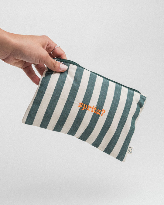 righe grandi verde scuro - ricamo arancione