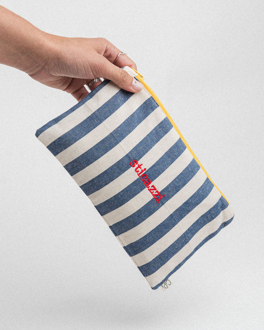 righe grandi blu - ricamo rosso