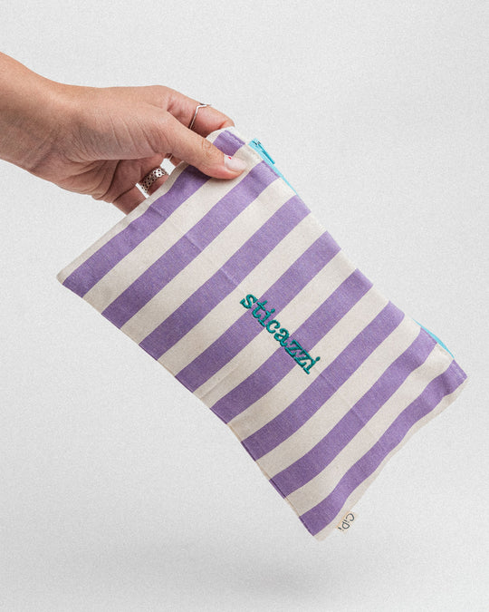 righe grandi lilla - ricamo smeraldo