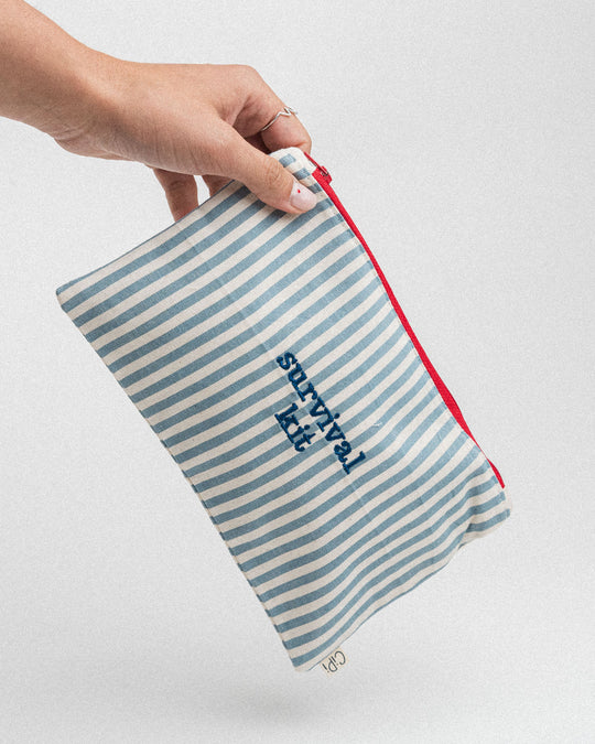 righe piccole jeans - ricamo blu