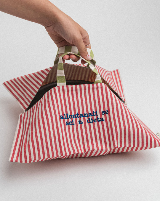 righe piccole rosse - ricamo blu