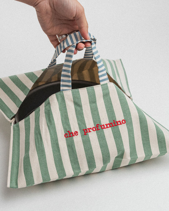 righe grandi salvia - ricamo rosso