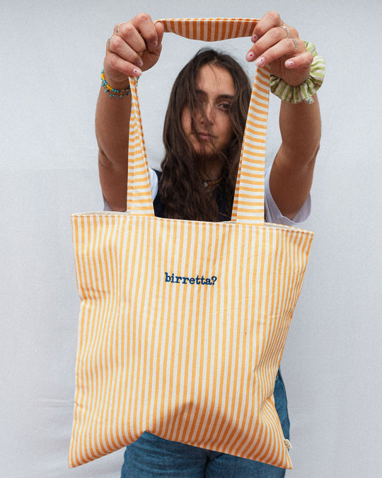 righe piccole gialle - ricamo blu