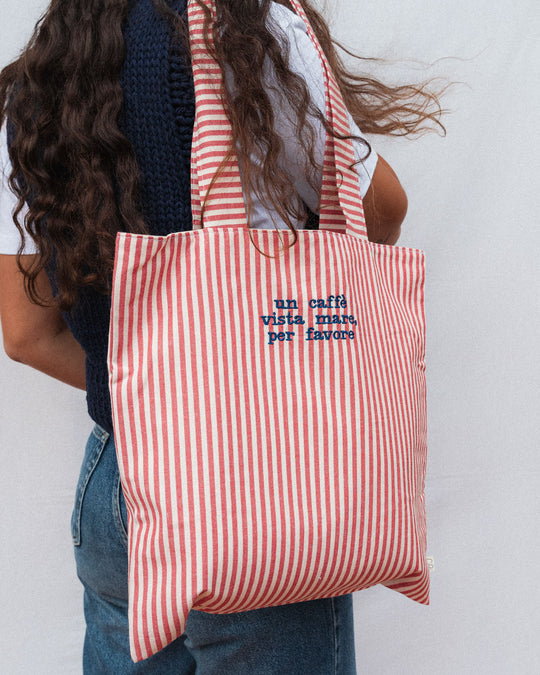 righe piccole rosse - ricamo blu