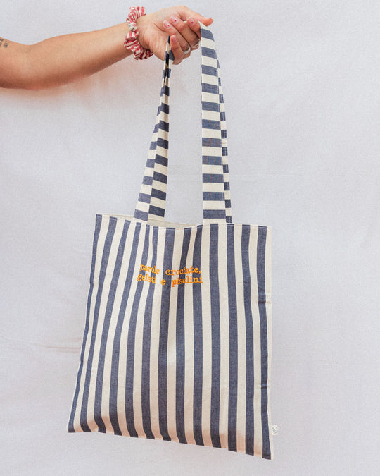 righe grandi blu - ricamo giallo