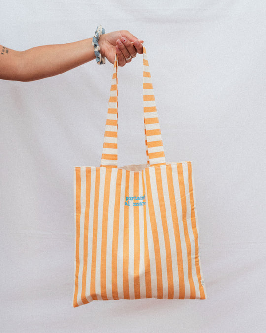 righe grandi gialle - ricamo azzurro