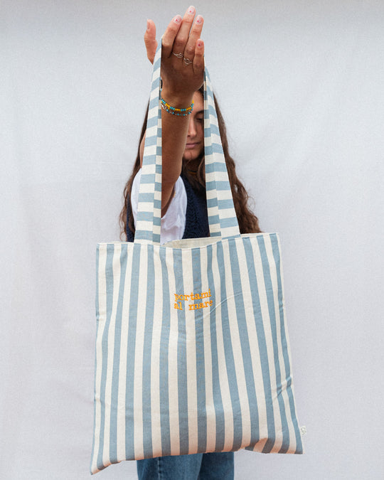 righe grandi jeans - ricamo giallo