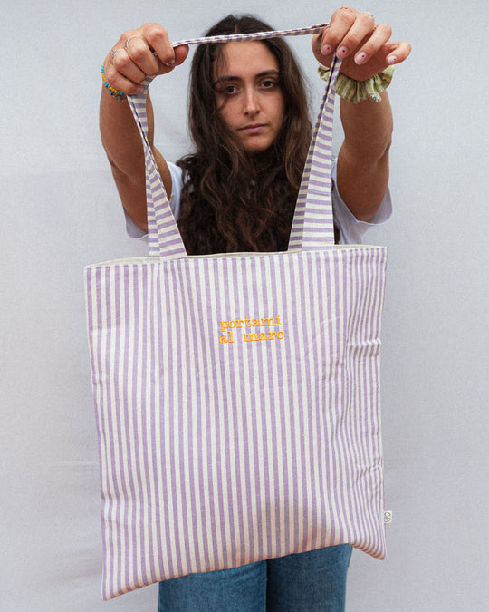 righe piccole lilla - ricamo giallo