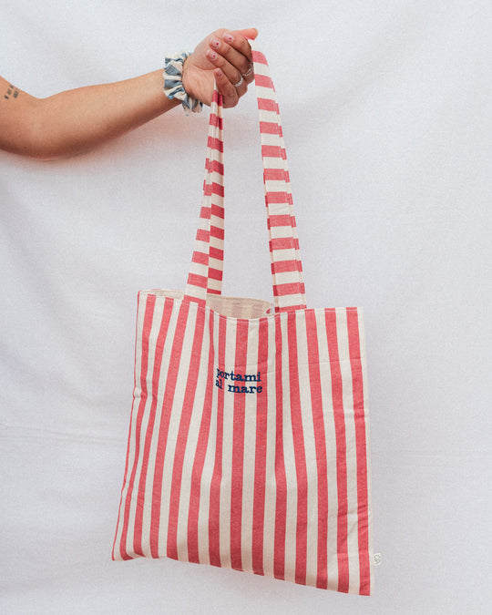 righe grandi rosse - ricamo blu