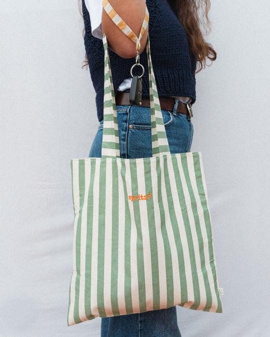 righe grandi verde salvia - ricamo arancione