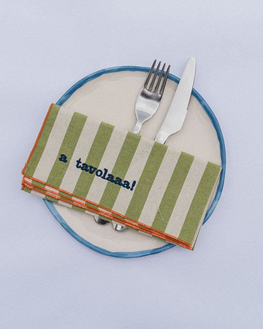 righe grandi verde chiaro - ricamo blu